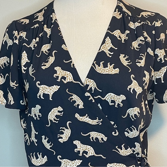 J. Crew Cheetah Print Wrap Dress Navy 6 - Picture 4 of 7